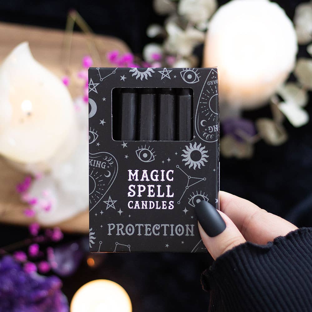 Set of 12 Black 'Protection' Magic Spell Candles