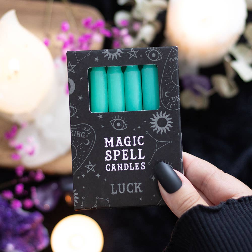 Set of 12 Green 'Luck' Magic Spell Candles